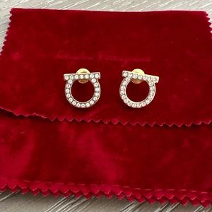 Salvatore Ferragamo Pavé Gancio Stud Earrings